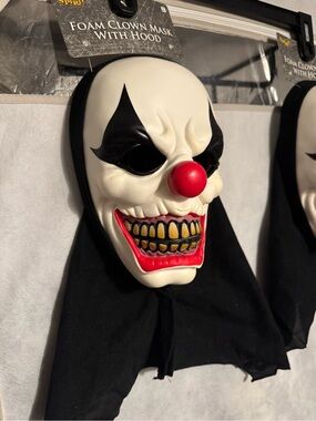 Foam Clown Mask with Hood - White, Black, Red